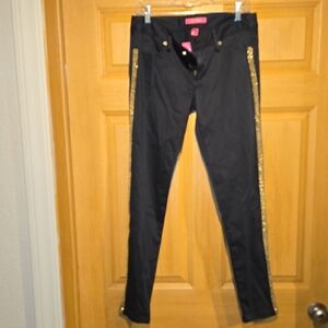 Lilly Pulitzer Black Skinny Pants with Gold Sequin Side Trim